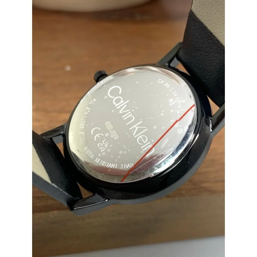 Calvin Klein Women's Watch 25100034 Feel Quartz Black Leather Strap 30mm